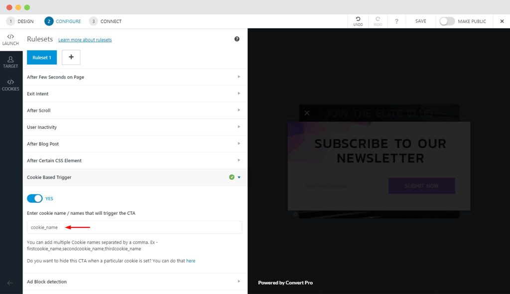Enable Cookie Based Trigger in Convert Pro